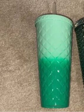 Ombre Green Textured Travel Tumbler with Straw